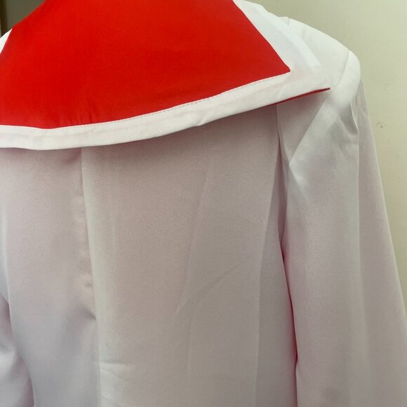 White and Red Long Military Uniform Style Cosplay Coat - Picture 9 of 11